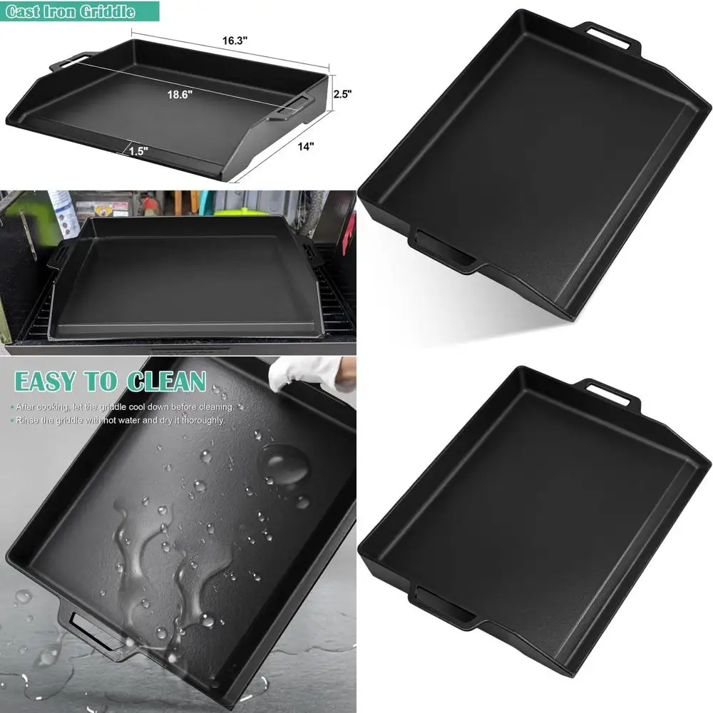 

Large 18 Cast Iron Griddle Pan for Gas Grills and Ovens, Universal BBQ Cooking Plate with Handles, Ideal for Outdoor and Indoor