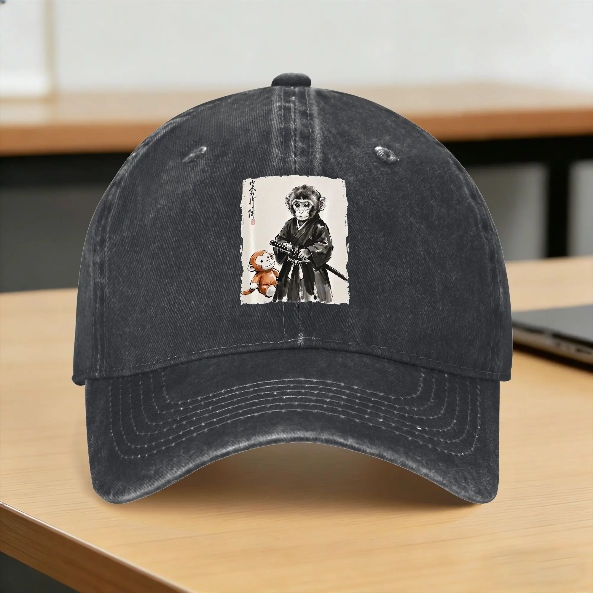 Washed Baseball Cap Punch Monkey Samurai Warrior Ink Artwork Summer Hip Hop Hats For Men Streetwear Fishing Sun Snapback Cap