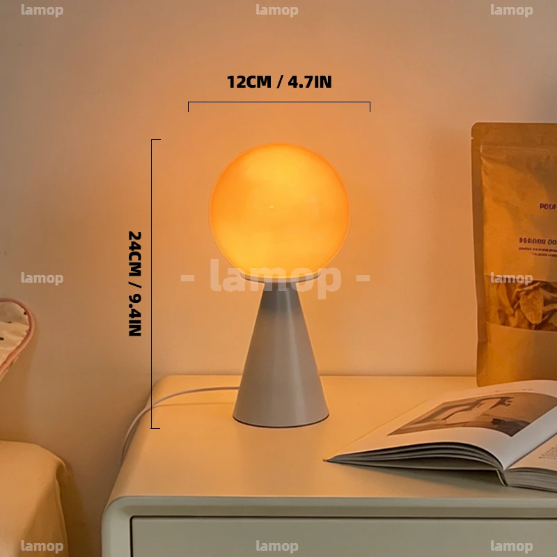 Glass Cozy Glow Full‑Sphere Tapered Base Table Lamp Farm Casual 3 Tone Soft Radiance Study Side Table Shelf Decor