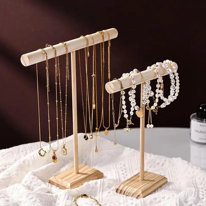 Wooden Jewelry Bracelet Storage Display Chain Watch T-Bar Rack Organizer Hard Stand Holder Jewelry Display Bracelet Display Rac