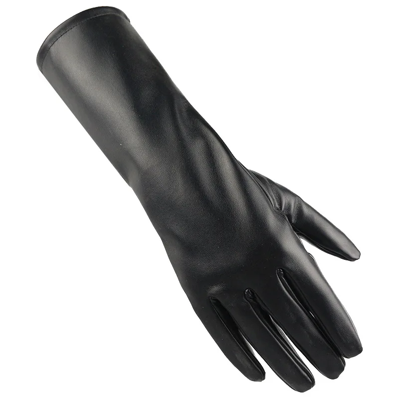 Women Winter Keep Warm Touch Screen Fashion Personality Pu Leather Gloves Watertight Antiskid Mid-Length Model Elegant Soft