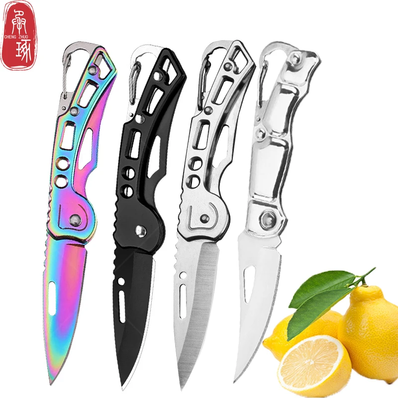 Folding Fruit Knife Stainless Steel Pocket Knife with Non-slip Handle Utility Knife Keychain Portable Knife Kitchen Accessories