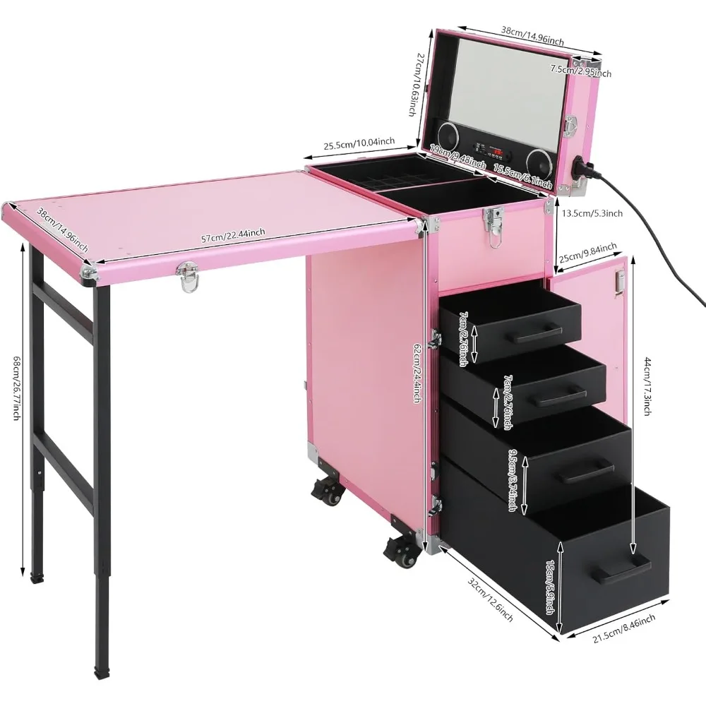 طاولة مانيكير دوارة محمولة من YIYIBYUS لتعليم الأظافر مع صوت، طاولة تزيين احترافية لتخزين المكياج مع عجلات #4