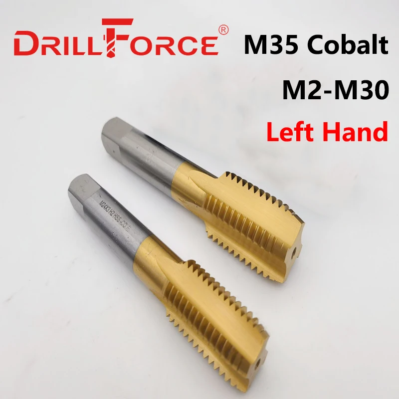 Drillforce Cobalt Left Hand Screw Thread Tap Drill Bits Titanium Straight Flute Metric M2-M30 Machine Tap For Stainless Steel