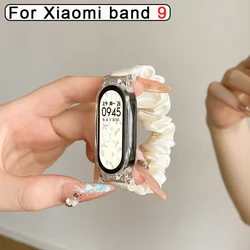 Xiaomi Mi Band用の伸縮性ストラップ,Mi Band 8 9用のリボン付きの女性用ストラップ,ピュアカラーケース