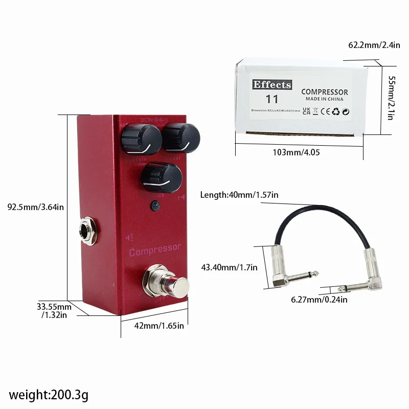 Electric Guitar Effect Mini Vintage Overdrive Guitar Effect Pedal with 1/4 Inch Patch Cable