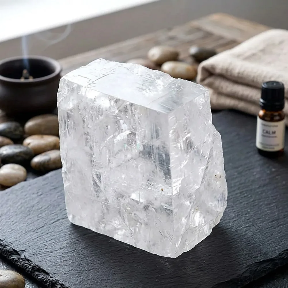 Natural Optical Calcite Cube Iceland Spar Raw Crystal Mineral Rough Stone Healing Reiki Witchcraft Specimen