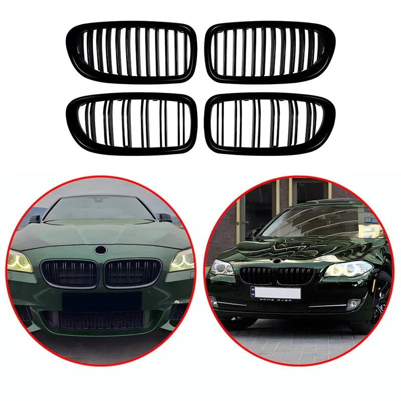 For BMW 5 Series F10 F11 2011-2017 High Quality ABS Single Line & Double Lines Kidney Grille Car Front Bumper Grill Glossy Black