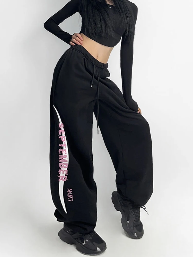 

Zoki Women Hip Hop Letter Sweatpants Streetwear Y2K High Waist Straight Trousers American Retro Harajuku Casual Autumn Bf Pants