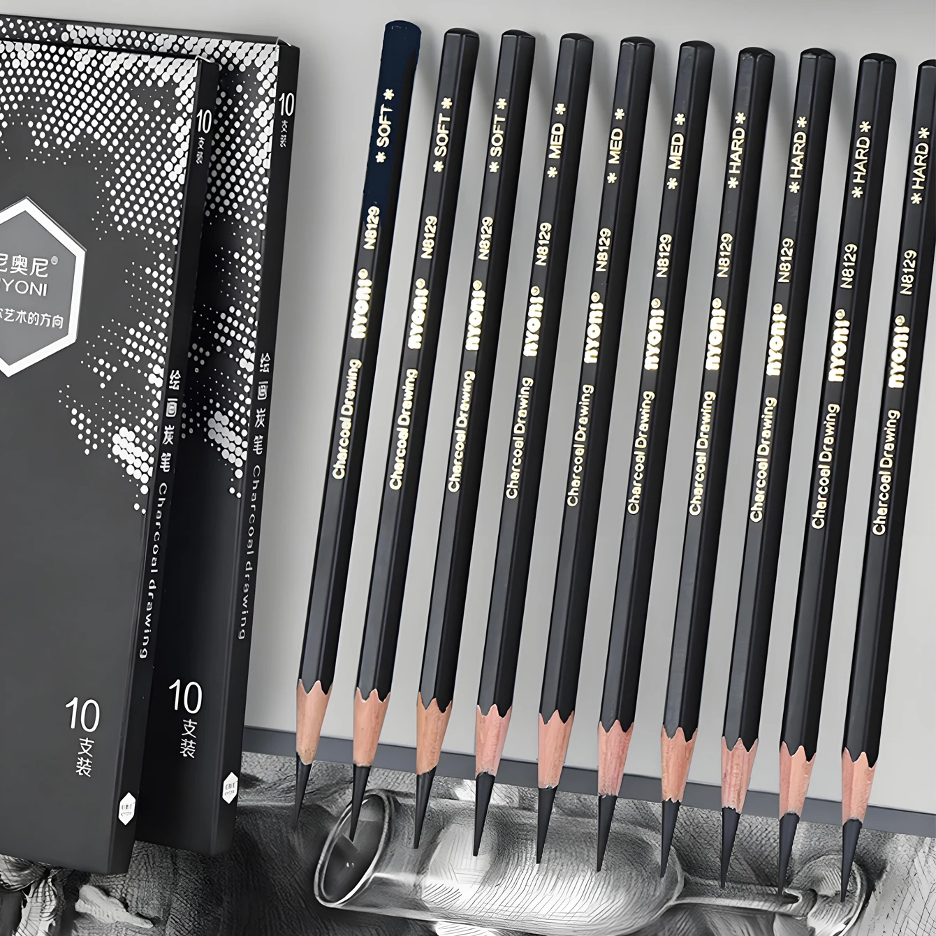 

10Pcs/Set Profession Charcoal Wooden Pencil Set Sketch Drawing Soft/Medium/Hard Wood Pencils Artist Student Art Supplies