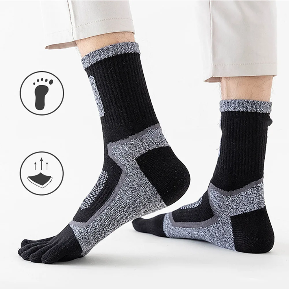 1 Pairs Toe Sport Short Socks Autumn Winter Men Cotton Breathable Stretch Middle Tube Causal Socks For Outdoor Sports Wholesale