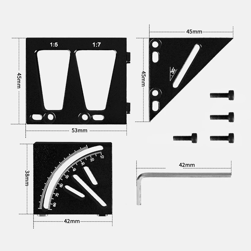 90°/45°Woodworking Ruler 3D Multifunctional Adjustable Angle Right Angle Ruler Scriber Carpentry DIY Measurement Tools Durable