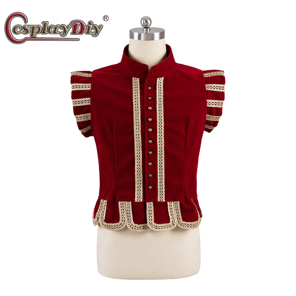 

Cosplaydiy Medieval Tudor Elizabethan Red Velvet Vest Renaissance Costume Tudor King Prince Vest Adult Men's Waistcoat Top suit