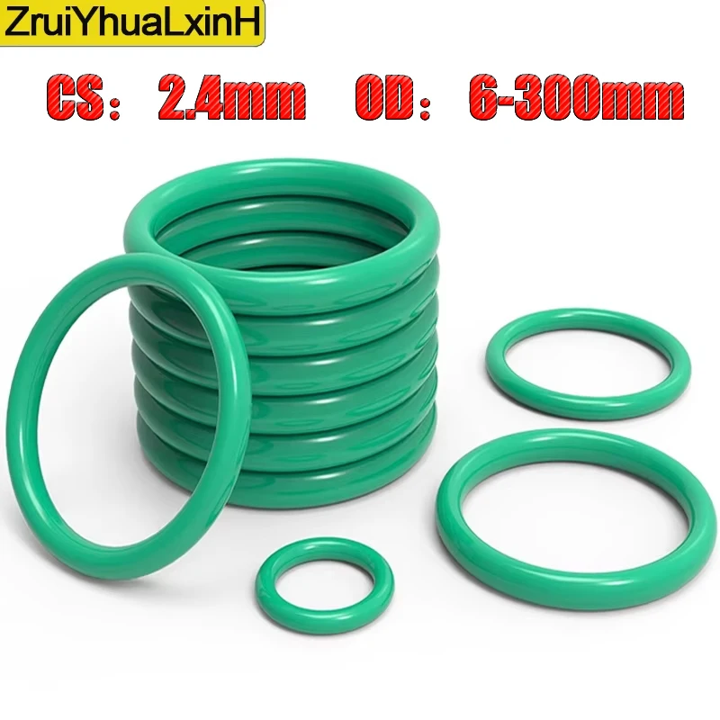 O-ring z zielonej gumy fluorowej FKM OD6-300mm, CS2.4mm. Uszczelka premium. Odporny na olej, kwasy i zasady oraz odporny na HAT
