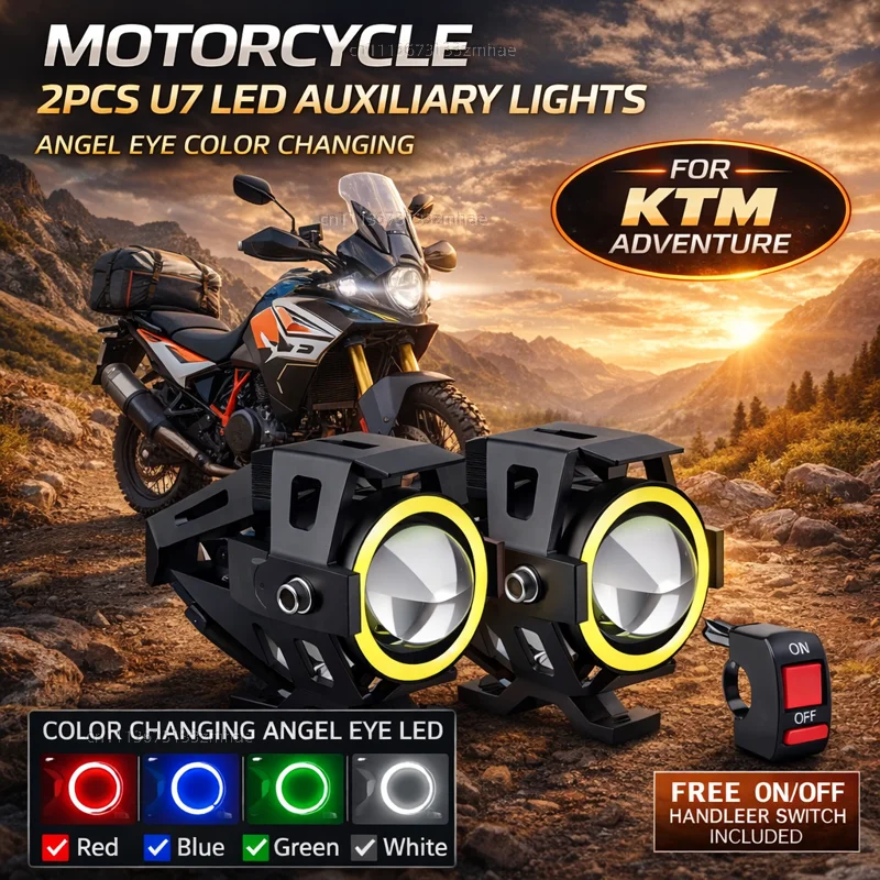 Waterproof Motorcycle LED Headlight 3000LMW U7 Motorbike LED Driving Fog Spot Light with Switch For KTM 390 790 1050 1090 1190