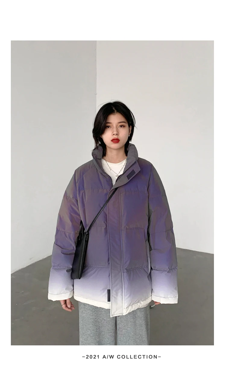 CHIC VEN Women's Down Coat Reflective Gradient Thickened Women Bread Coats 90 White Duck Down Jacket Warm Overcoat Winter 2024