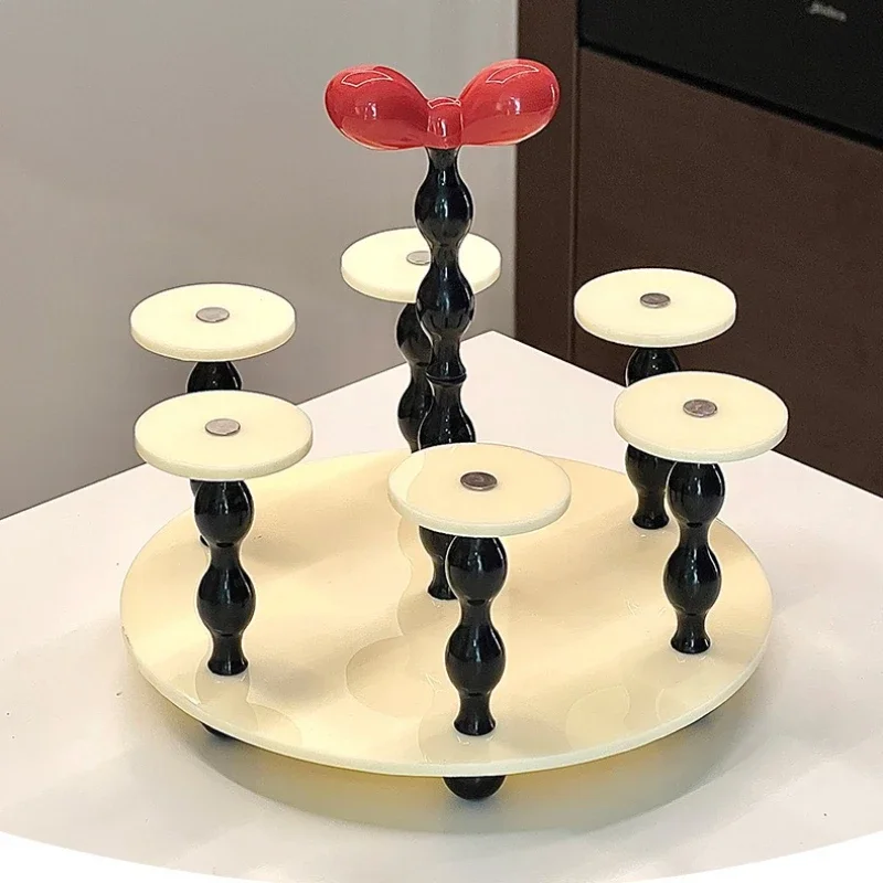 Bow Design Cup Rack with Drip Tray Color Block Mug Organizer Rustproof Tea Coffee Stand for Kitchen Countertop 컵 건조대