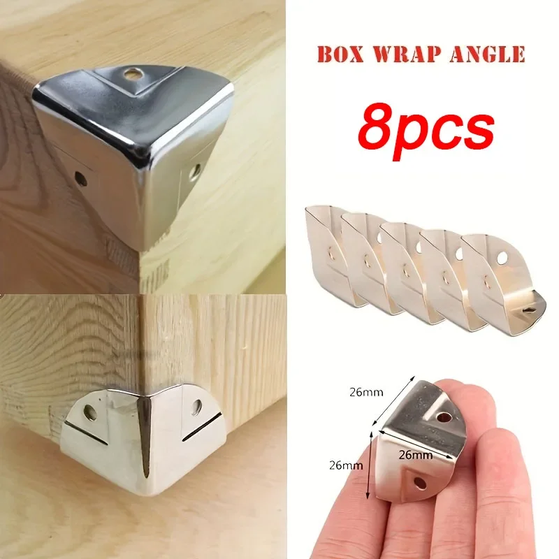 8 Pcs Silver Cabinet Trunk Corner Protector Furniture Case Box Corner Edge Safety Guards Box Legs Decor Home Hardware Tools