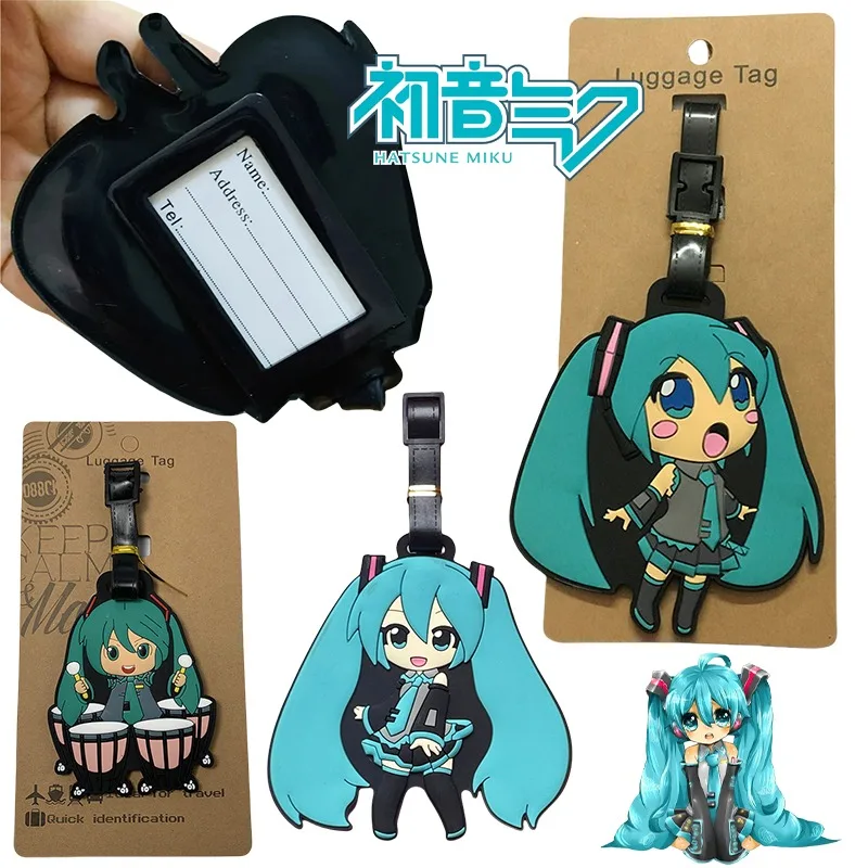 Hatsune Miku Etichette per bagagli Decorazione per zaino Etichetta portatile per cartoni animati Porta indirizzo ID ragazza Identificazione bagagli