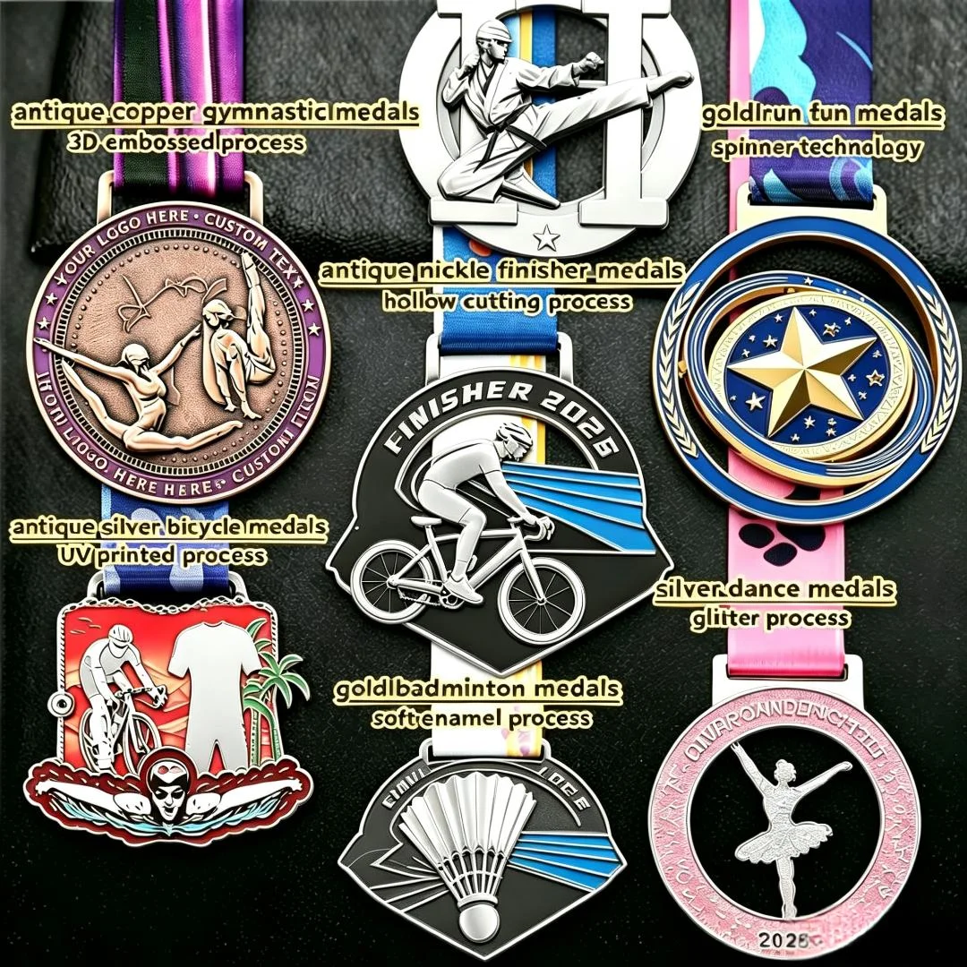 Personalized Custom Blank Logo Metal Medal With Ribbons Ballet Dance Gymnastics Marathon Running Basketball Champion Competition