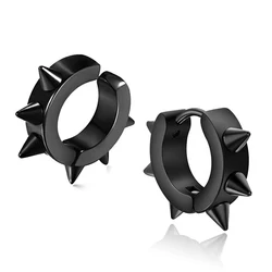 WKOUD Black Punk Women Men Earrings Ear Studs Spike Rivet Hoop Huggie Gothic Black Stainless Steel Jewelry Gifts Accessories