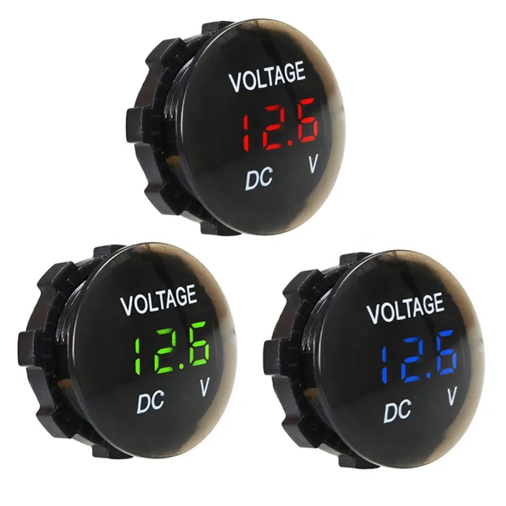 Round Waterproof Voltmeter Motorboat DC 12V-24V Motorcycle Car LED Panel Digital Voltmeter Tester Monitor Display Voltmeter