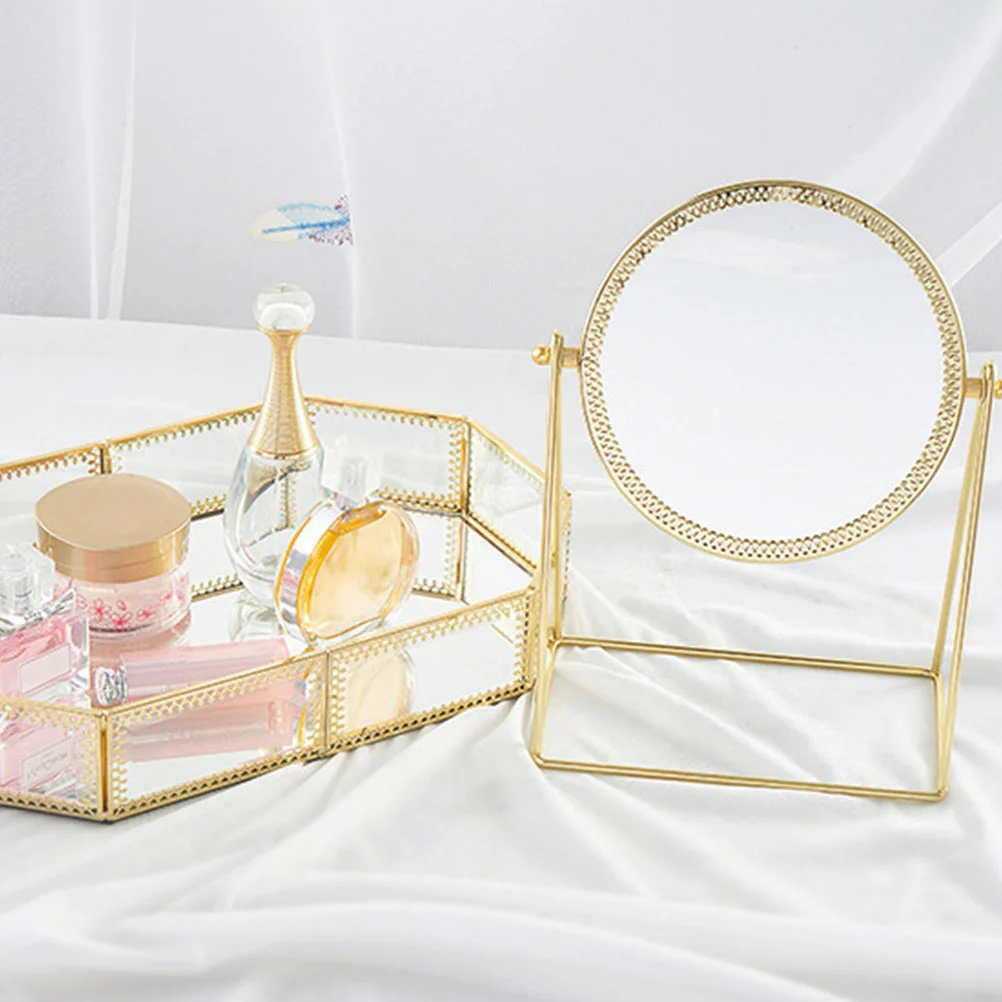 Miroir rond en métal doré clair pour la décoration de la maison et le maquillage, conception compacte et portable, surface réflexion haute définition, cadeau pour dames