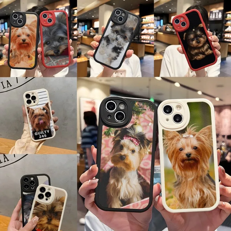 York Shire Terrier Dog Phone Case Silicone For IPhone 12 13 14 11 Pro Max Mini Xs X Xr 7 8 Plus SE2020 Leather Texture Coque