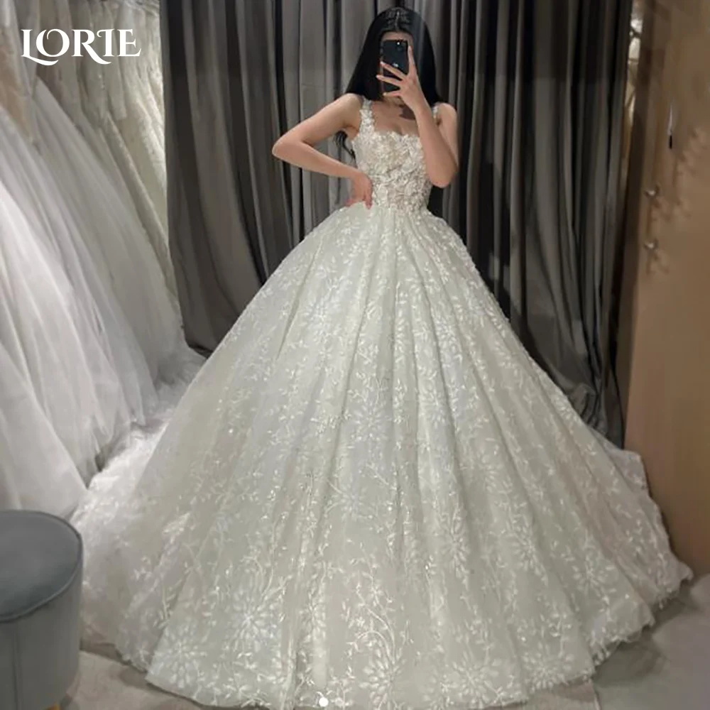 

LORIE Vintage Lace 3D Flower Wedding Dress A-Line Square Neck Straps Ball Bridal Gown Elegant Princess Bride Dress Customized