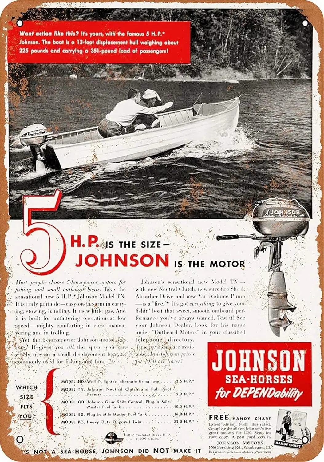 Unoopler  Metal Sign - 1950 Johnson Outboard Boat Motors - Vintage Look Reproduction-aluminum sign