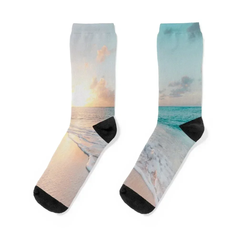 

Ocean Blue Shore Sunset Socks happy halloween Men Socks Luxury Brand Women's