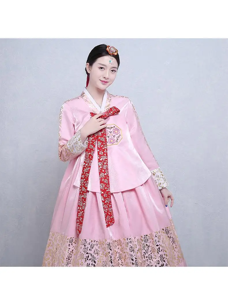 

Традиционный корейский женский свадебный ханбок с золотым тиснением для выступлений на сцене, старинный костюм, этническая одежда для танцевальных шоу