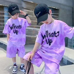 Children Boys Clothes Gradient Color Kids T-Shirt & Loose Shorts 2pcs Set Teenage Graffiti Tracksuit Hiphop Style Letter Outfit