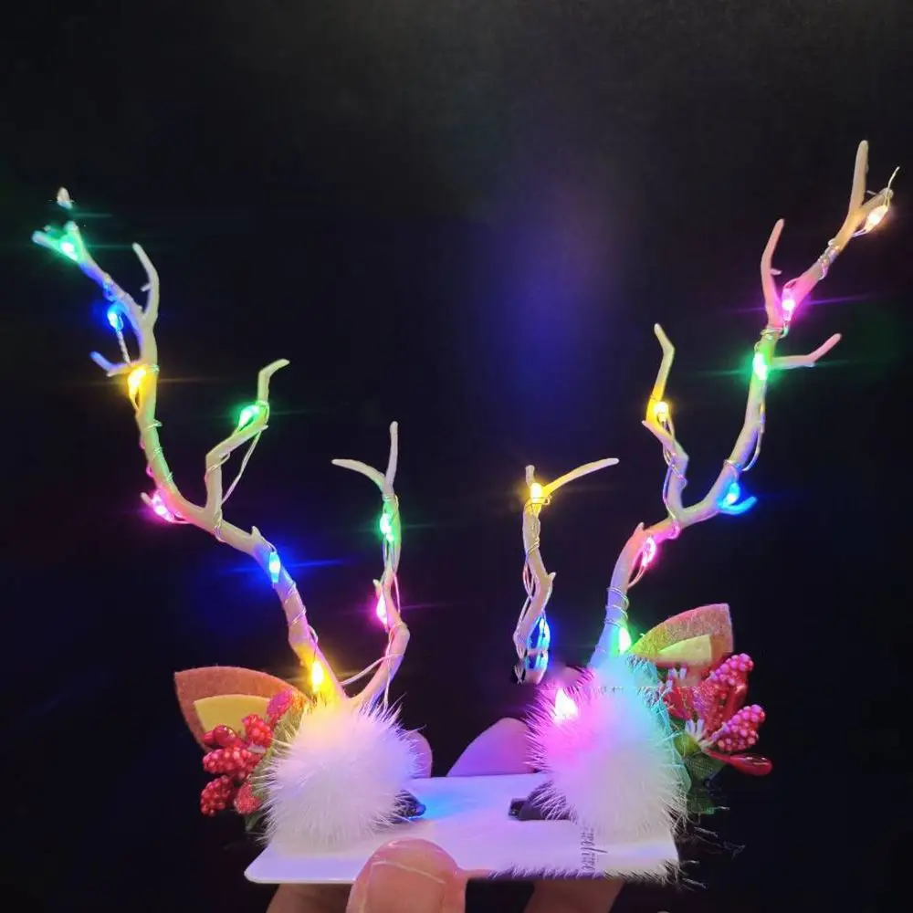 New Christmas LED Light Antlers Hair Band Cute Fairy Glowing Elk Hairpin Hair Clip Women Girls Christmas Hair Accessories