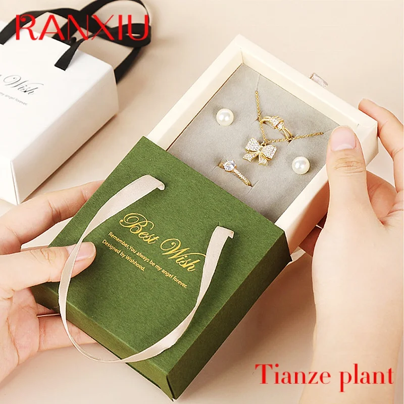 Custom FORTE 2023 Custom Luxury Hot Stamping white printed Drawer Sliding satin Jewelry packaging gift Box with handle