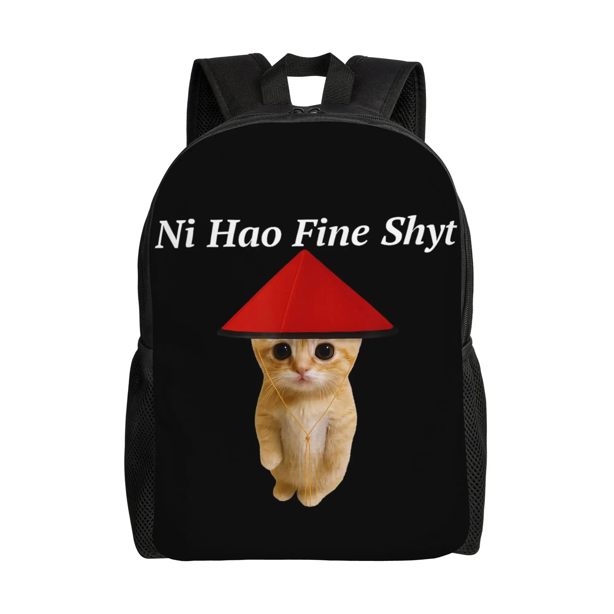 

Ni Hao Fine Shyt Funny Gen Z Meme Brainrot Cat Backpack Camping Backpacks Youth Design Big High School Bags Kawaii Rucksack