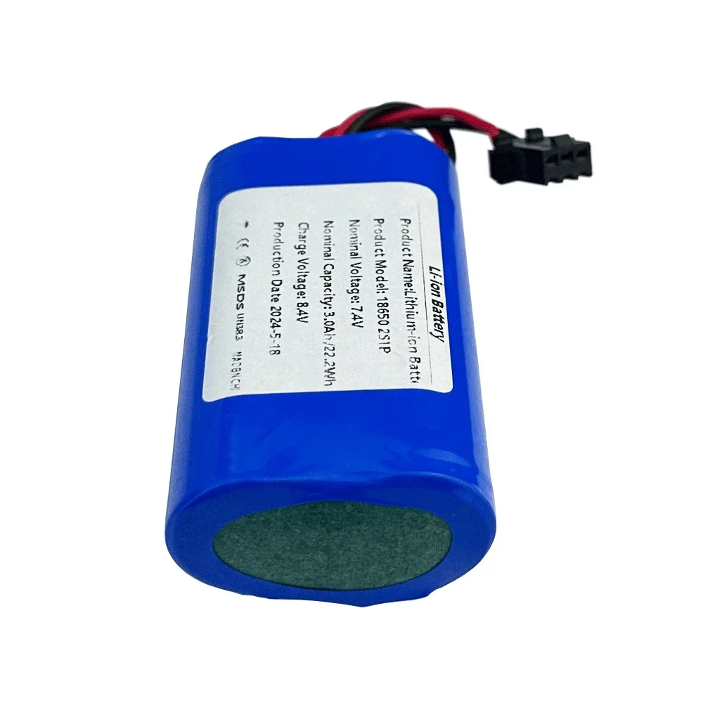 2S1P 7.4V, 3000mAh 18650 rechargeable lithium battery for projectors, speakers, wireless monitoring, etc., SM plug