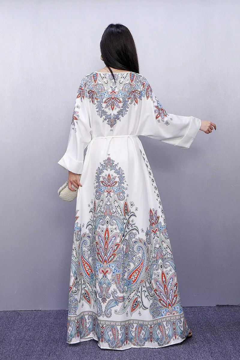 2025 Primavera Verano nuevo elegante estampado suelto vestidos largos mujeres manga larga elegante vestido femenino al por mayor J1033