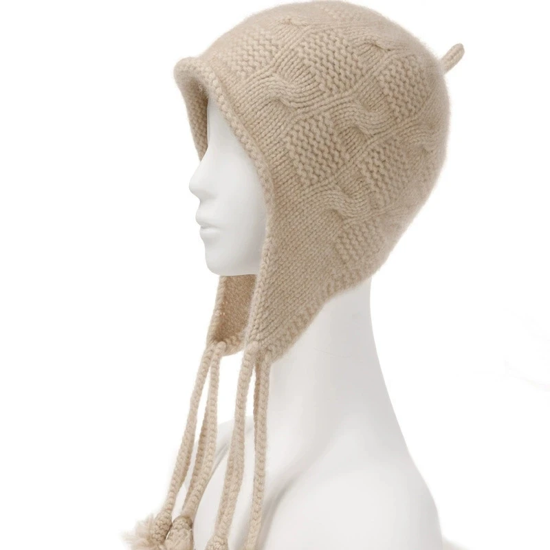 Winsleter-100%Cashmere Elegant Knit Hat, Ear protection, Women Age Reduction Riding Windproof Warm Cap, 2026 Autumn New A69647CC