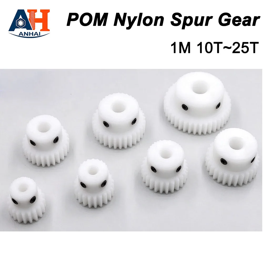 POM Nylon Spur Gear 1M 12T 13T 14T 15T 16T 17T 18T 19T 20T Plastic Nylon Transmission Motor Gear Bore 3/3.17/4/5/6/6.35