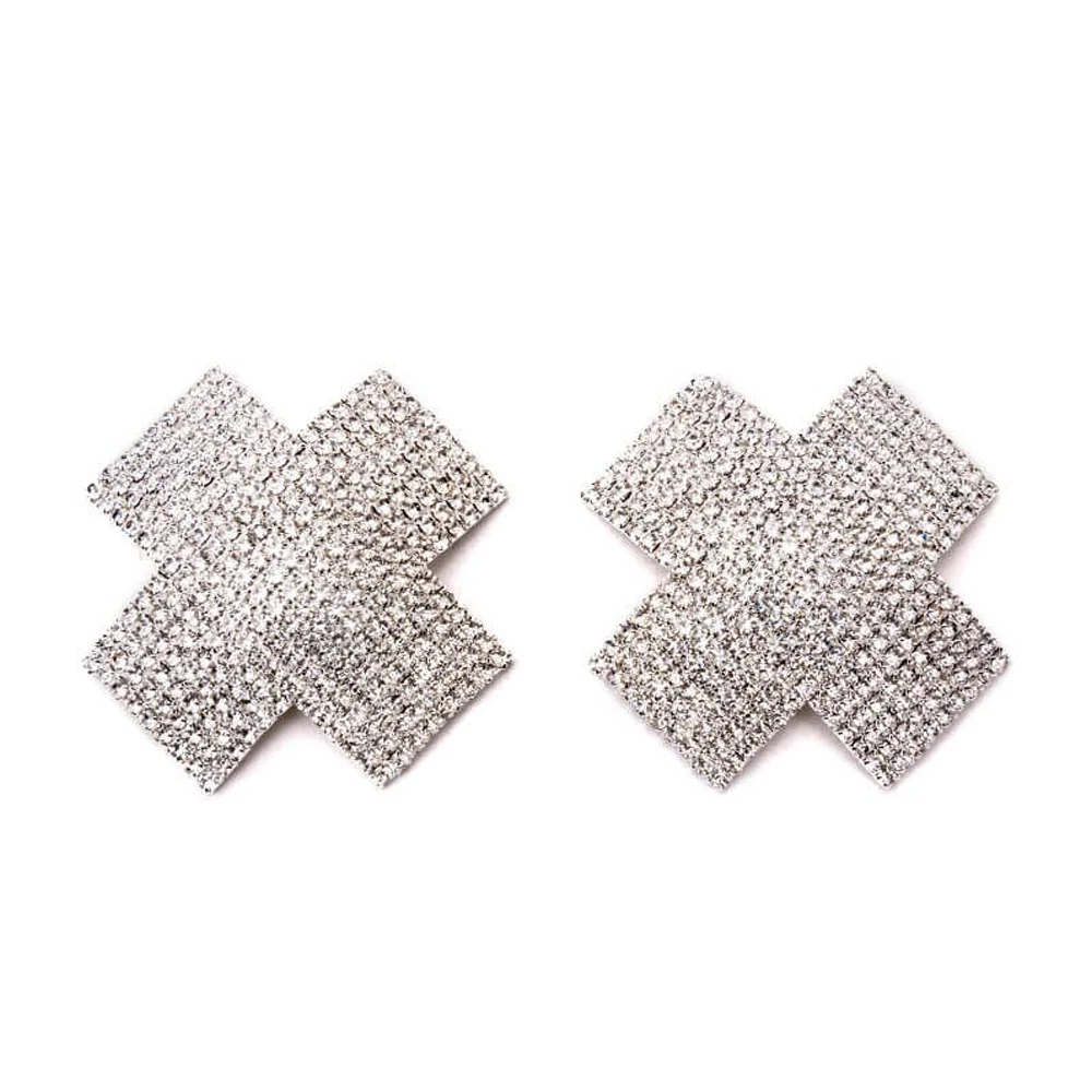 Sexy Cross Nipple Stickers Cover Breast Body Jewelry for Women Rhinestone Chest Stickers Pasties Crystal Lingerie Nightclub Fun