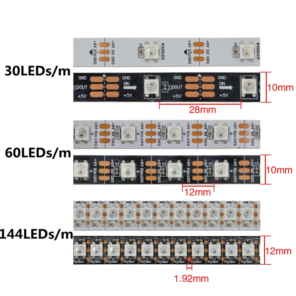 WS2812B RGB Led Strip 30/60144 Pixels WS2812 Smart Light Tape Black White PCB IP30/65/67 1m/2m/4m/5m 5V