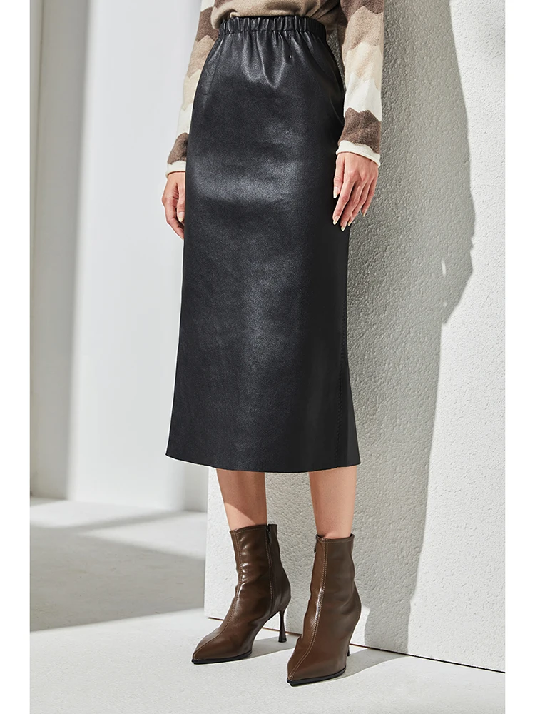 Fashion Imported Strench Leather Skirt For Women Slim X shape Wrap Maxi Faldas Mujer Slit Mermaid Curve Calf Long Jupe Black