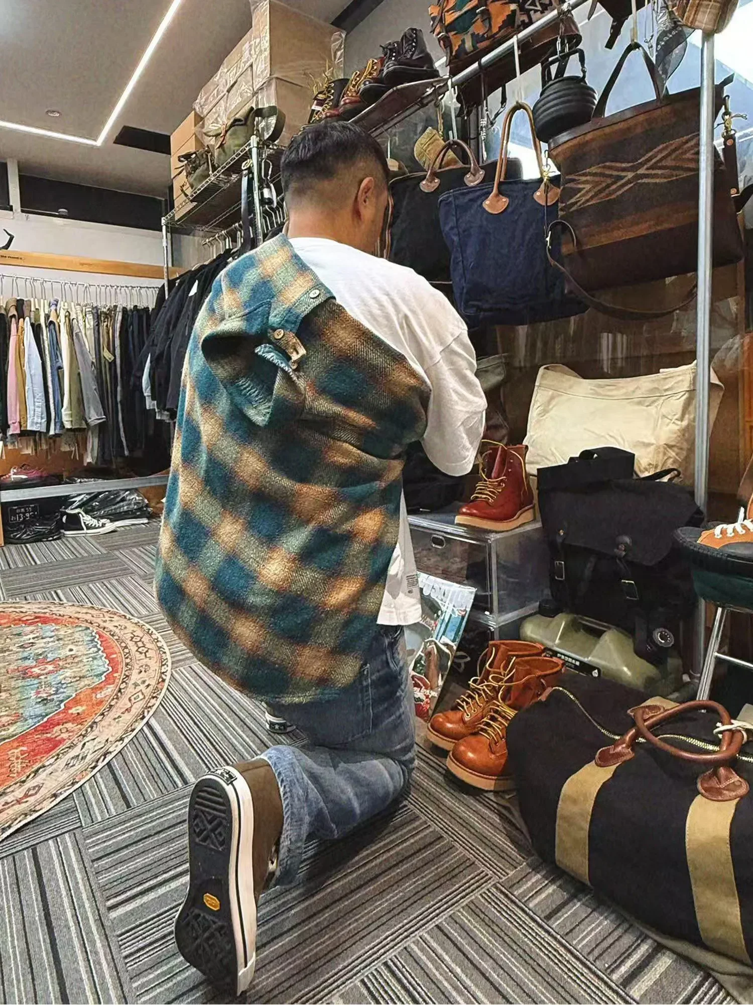Japanese washed flannel MADNESS 25AW green plaid shirt