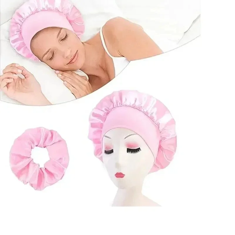 1/2pcs  Silky Satin Lined Bonnet Sleep Cap Stay On All Night Hair Wrap Cover Slouchy Beanie For Curly Hair Protection For Women
