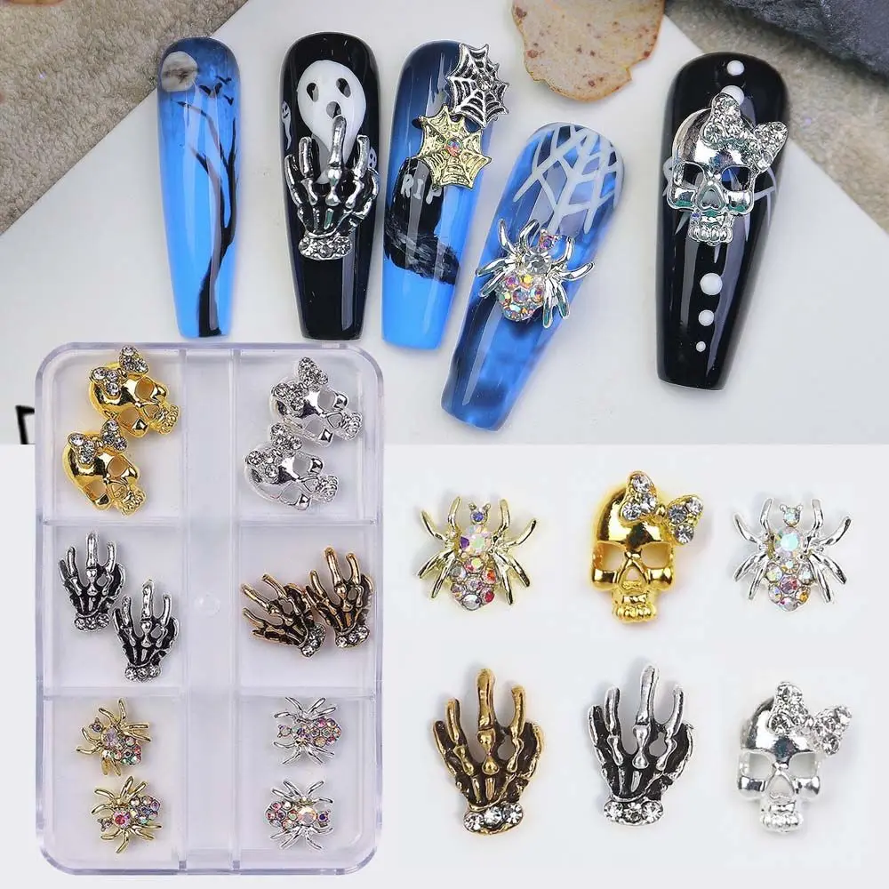 Ghost Skull Hand Nail Art Jewelry Halloween Nail Decorations Manicure Accessories Spider Nail Charms Party Nail Rhinestones