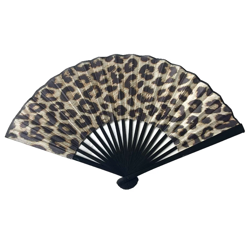 Classic European And American Style Leopard Print Folding Fan Dance Fan Crafts Summer Party Gift