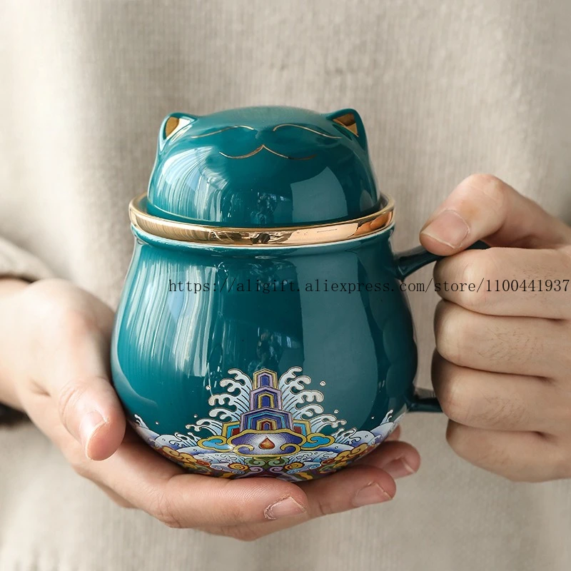 

Керамическая офисная чайная чашка Maneki Neko, дорожный чайный сервиз для кемпинга, питья чая, портативная дорожная быстрая чашка для гостей