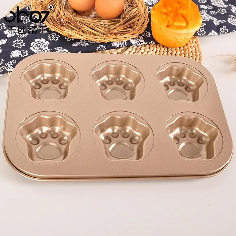 1Pc 6 Cavity Cat Paw Baking Mold Pan Non-Stick Carbon Steel Diy Cute Candy Cake Mold Tool Decor Biscuit Candy Mould
