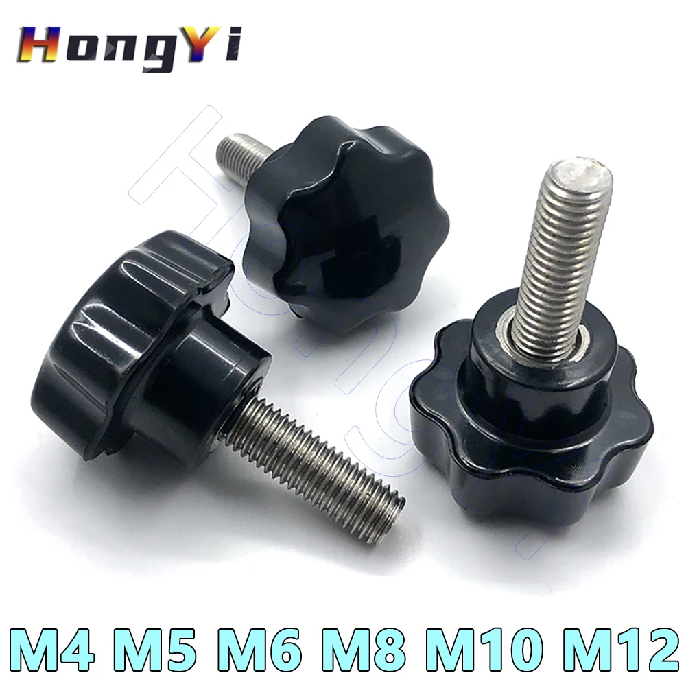 M4 M5 M6 M8 M10 M12 Hand Knob Screw 304 Stainless Steel Tightening Screw Bakelite 7 Star Shape Head Bolt Thread Clamping
